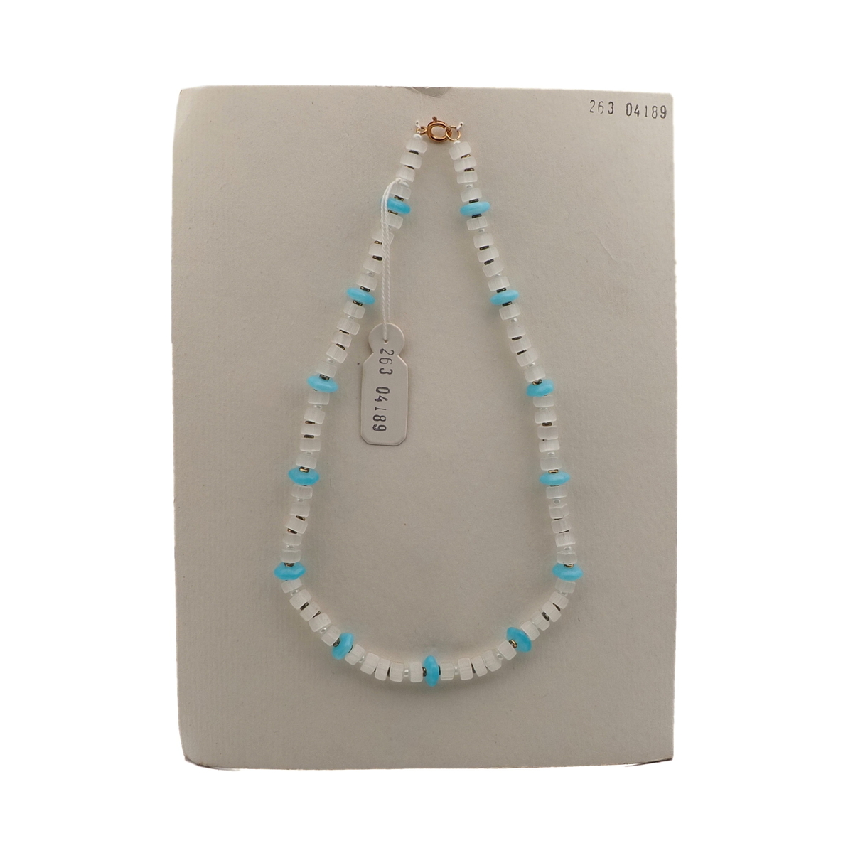 Vintage Czech necklace satin atlas blue opaline rondelle glass beads 
