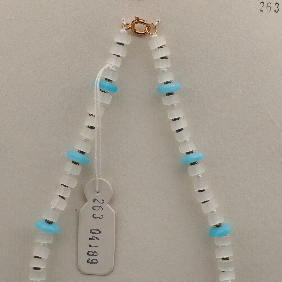 Vintage Czech necklace satin atlas blue opaline rondelle glass beads 