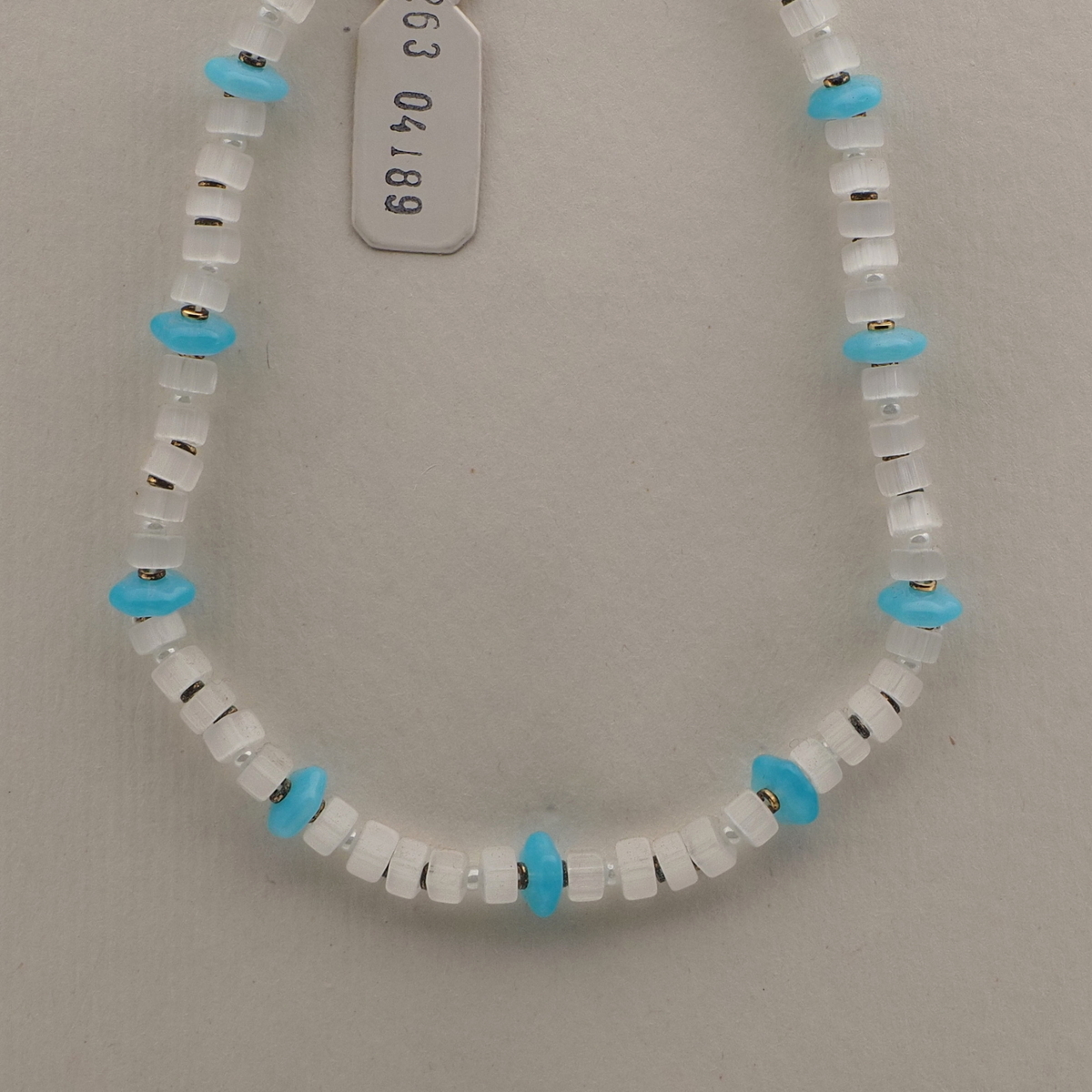 Vintage Czech necklace satin atlas blue opaline rondelle glass beads 