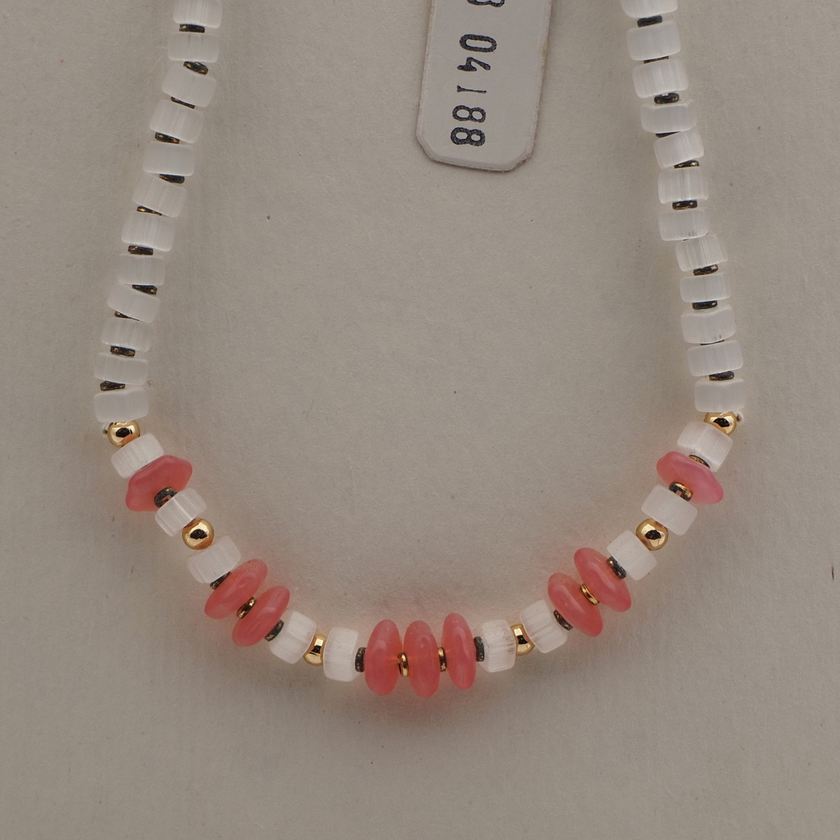 Vintage Czech necklace satin atlas pink opaline rondelle glass beads 