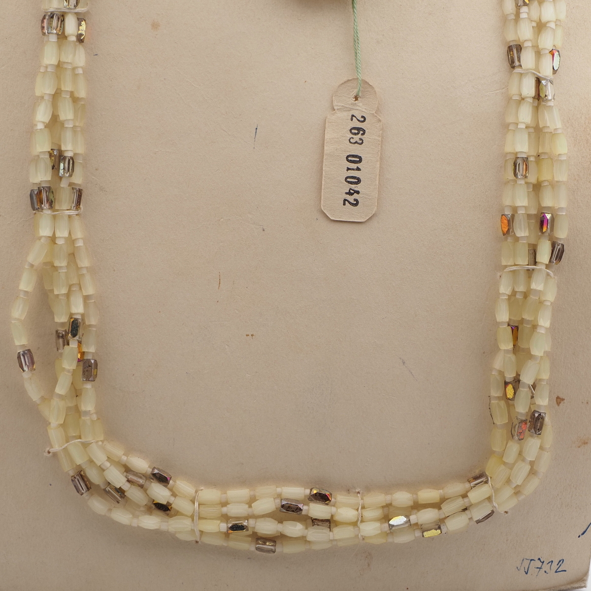 Vintage Czech 5 strand necklace yellow satin atlas vitrail glass beads 