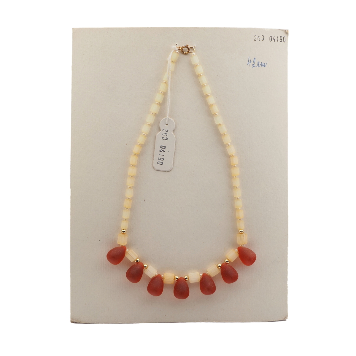 Vintage Czech necklace satin atlas bugle orange amber pendant glass beads 