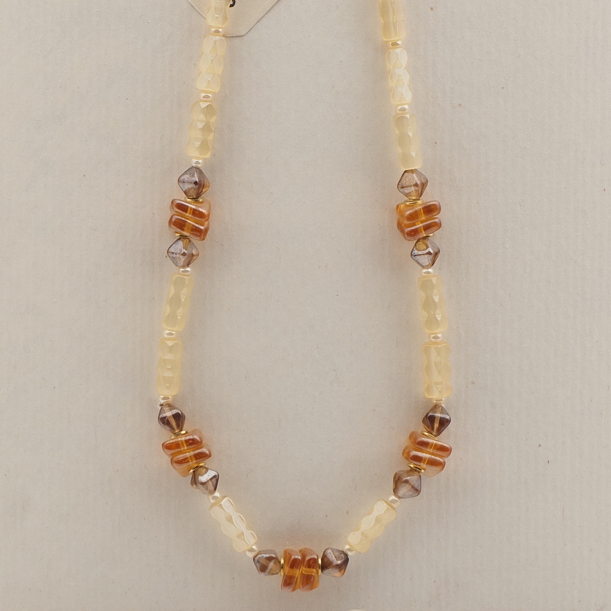 Vintage Czech necklace satin atlas bugle topaz rondelle glass beads 