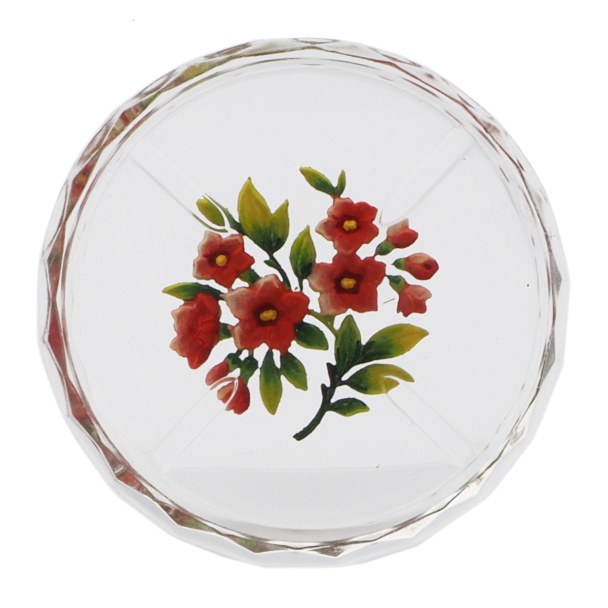 Art Deco Czech intaglio hand painted red flowers crystal glass dish ashtray Heinrich Hoffmann