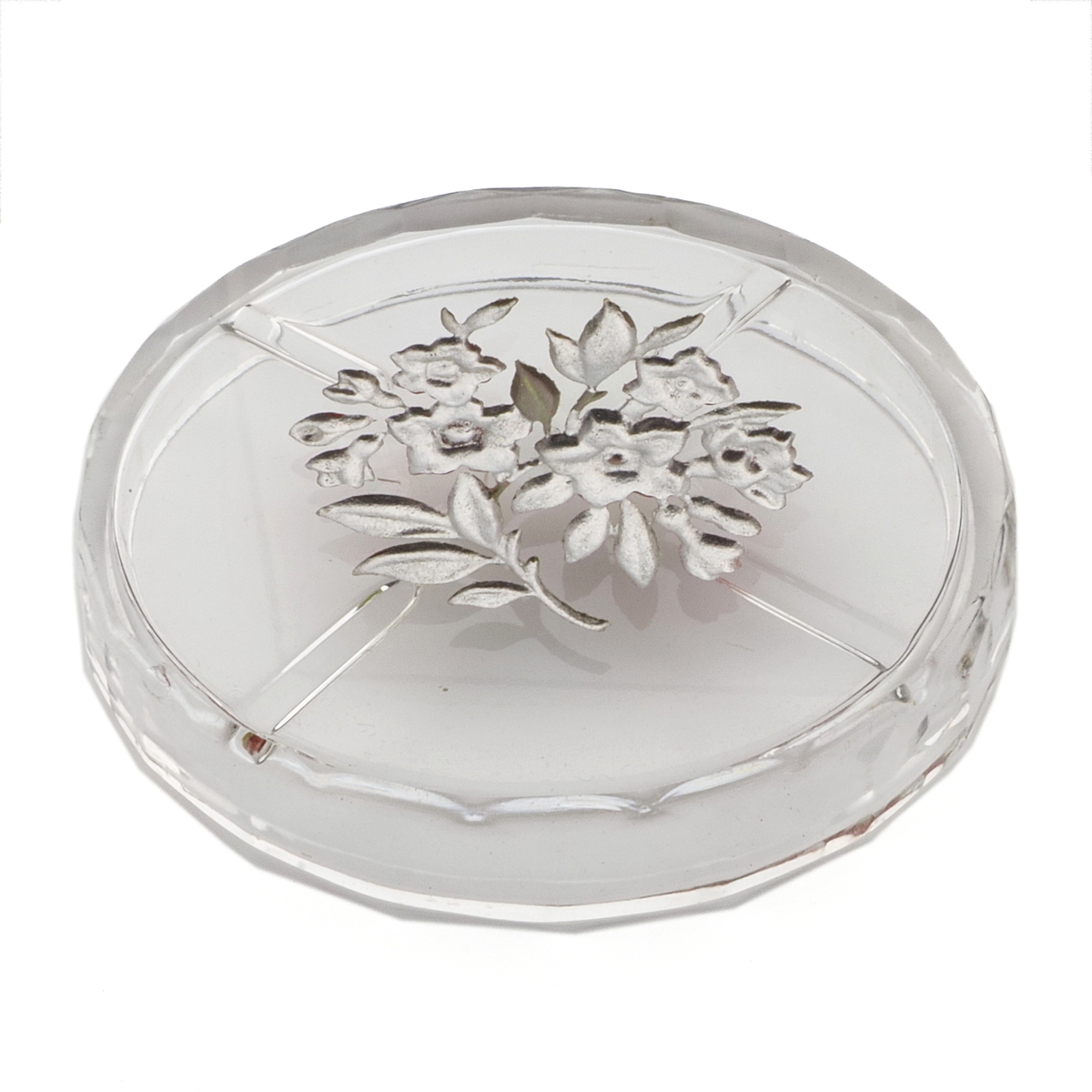 Art Deco Czech intaglio hand painted red flowers crystal glass dish ashtray Heinrich Hoffmann
