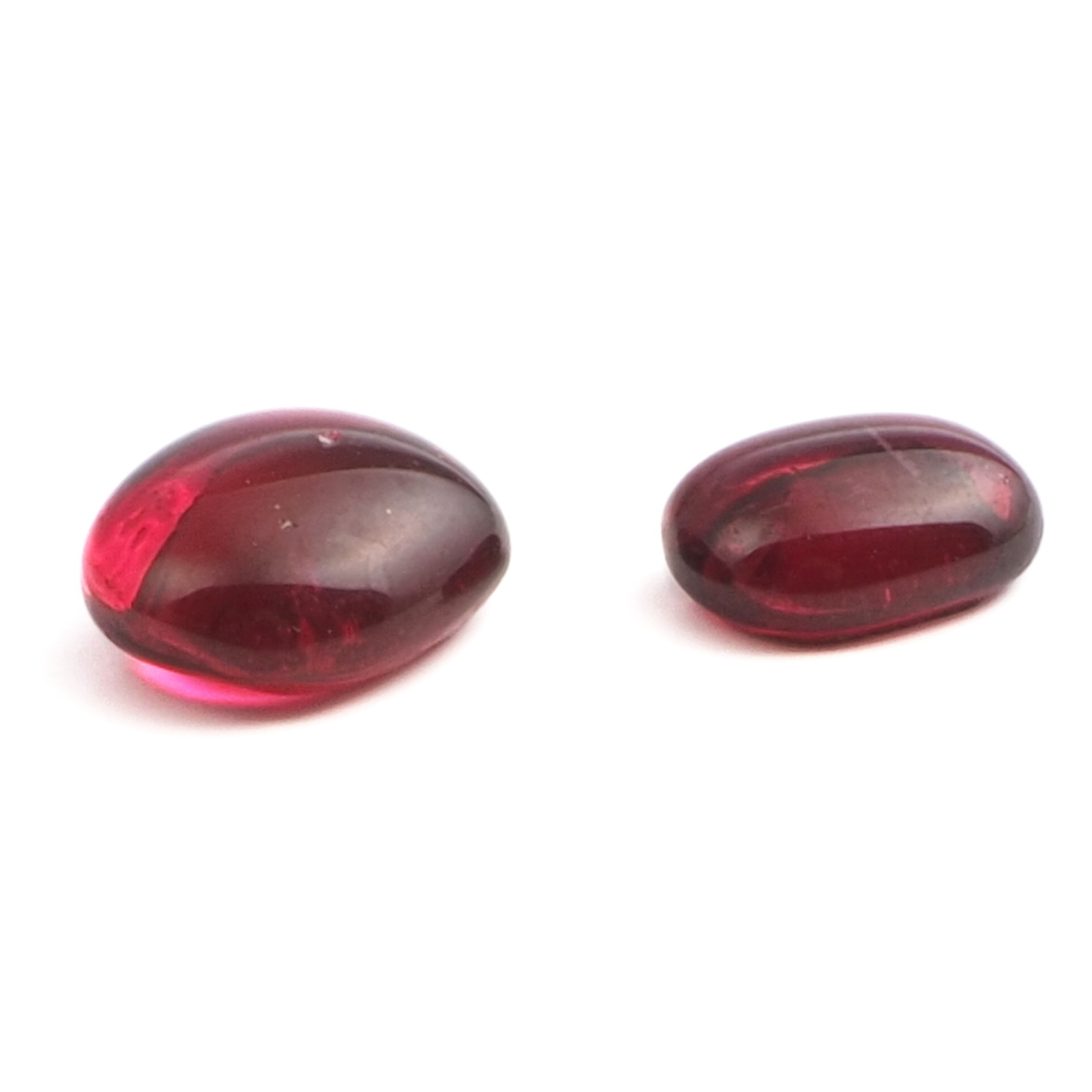 Lot (2) large C19th Czech antique cranberry pink glass cabochon drops