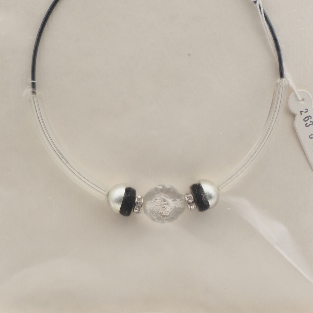 Vintage Czech choker necklace clear pentagon arc round glass beads rhinestone rondelles