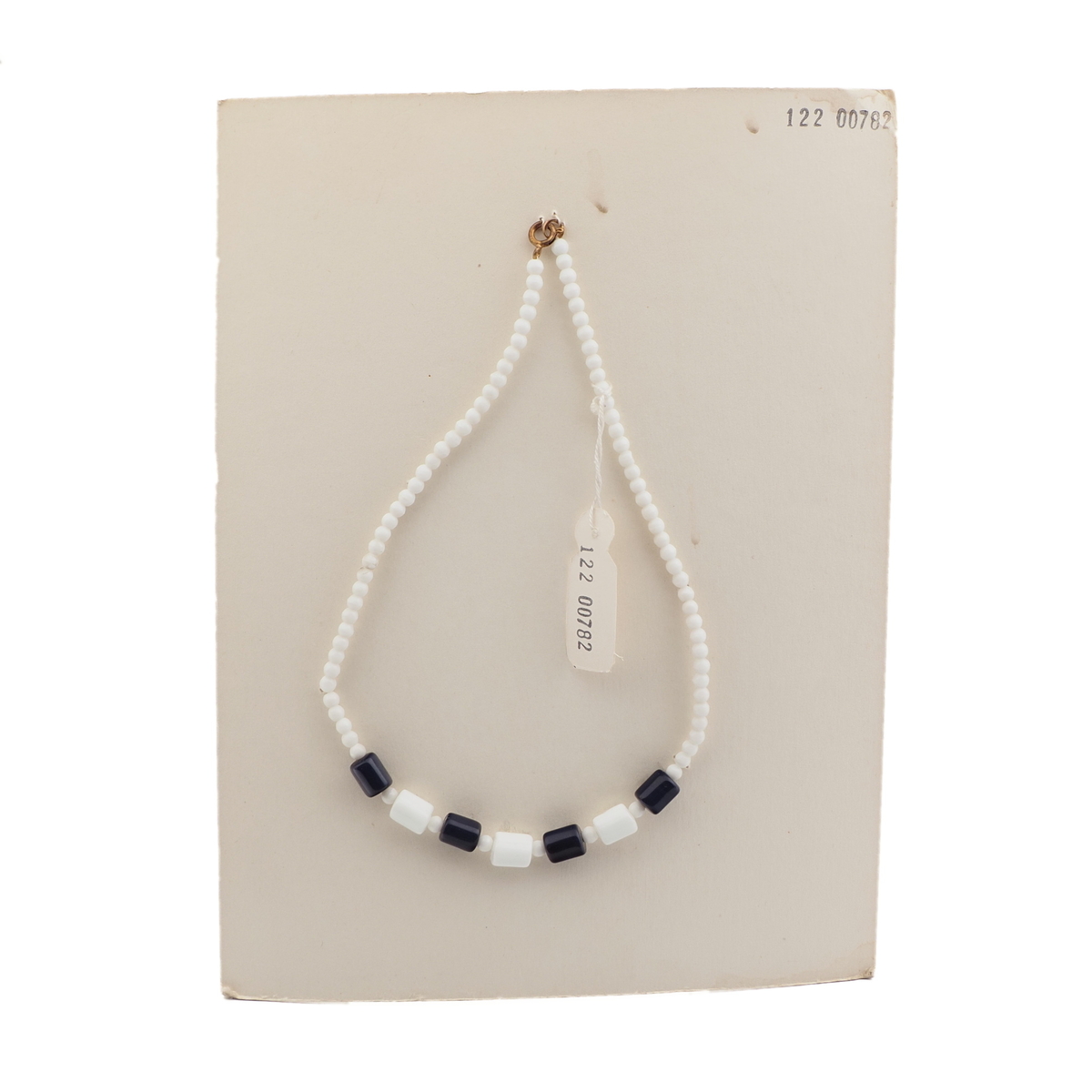 Czech vintage necklace blue white round bugle glass beads 