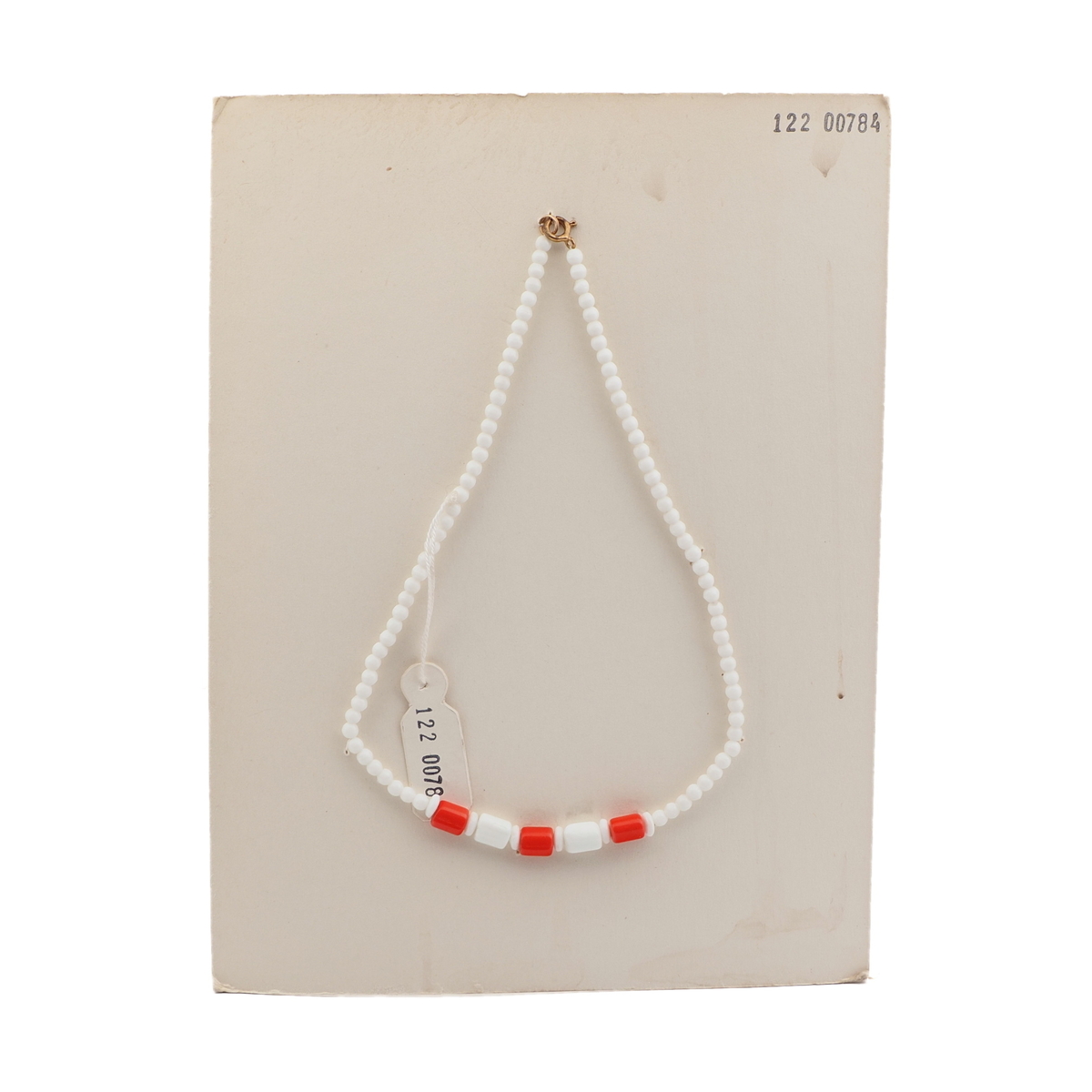 Czech vintage necklace red white round bugle glass beads 