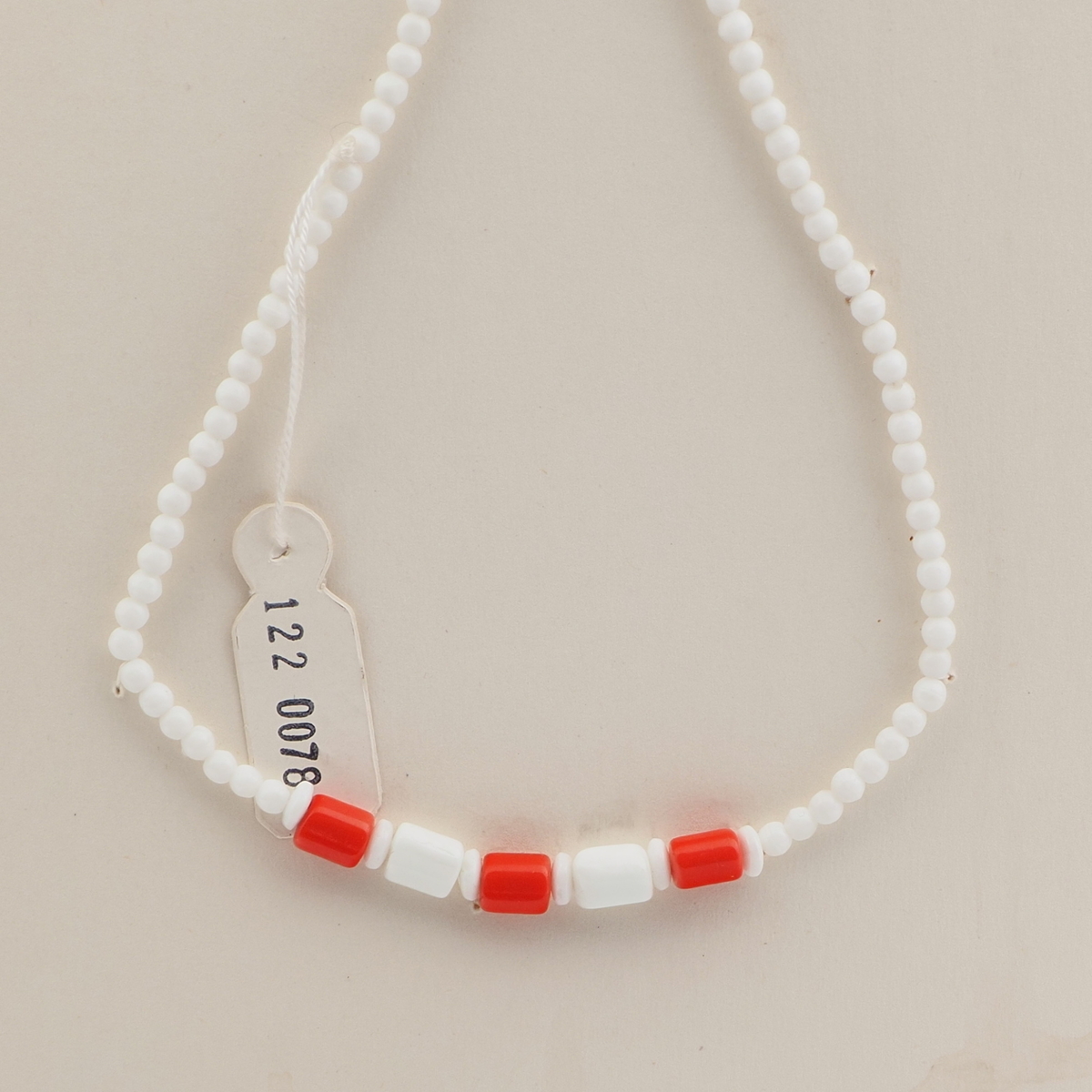 Czech vintage necklace red white round bugle glass beads 