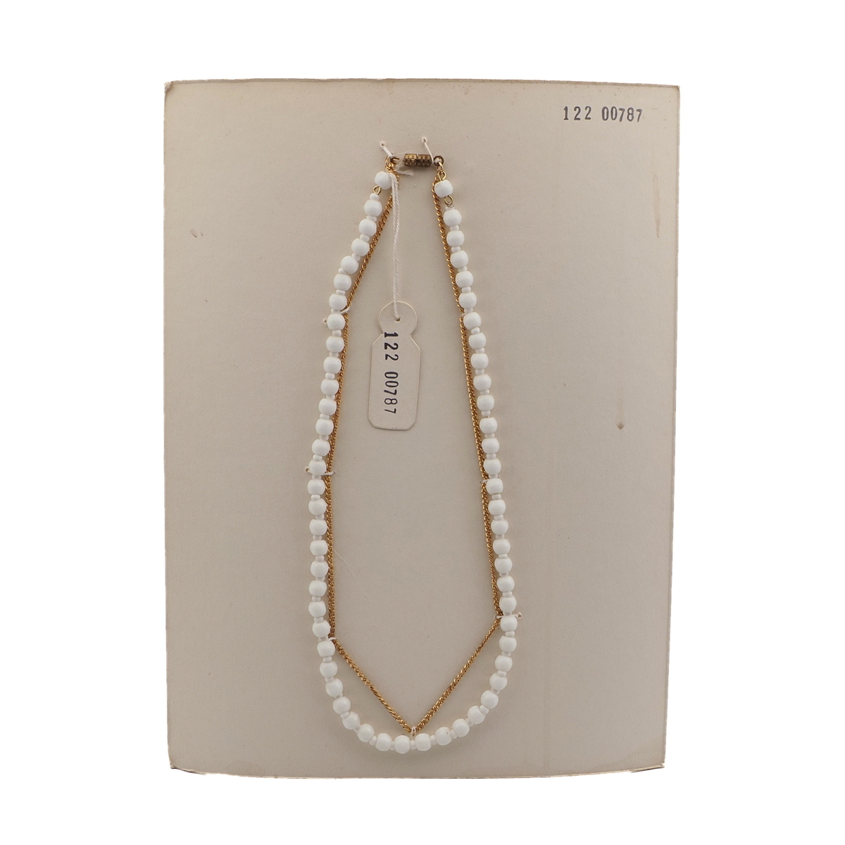 Czech vintage 2 strand chain necklace white round glass beads 