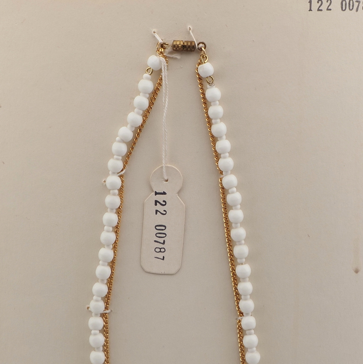 Czech vintage 2 strand chain necklace white round glass beads 