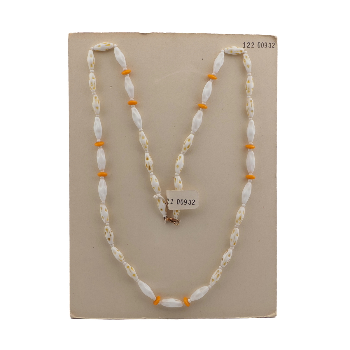 Czech vintage necklace orange white oval rondelle glass beads 