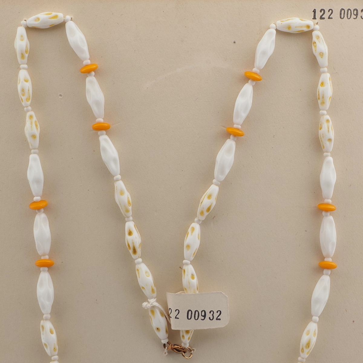 Czech vintage necklace orange white oval rondelle glass beads 