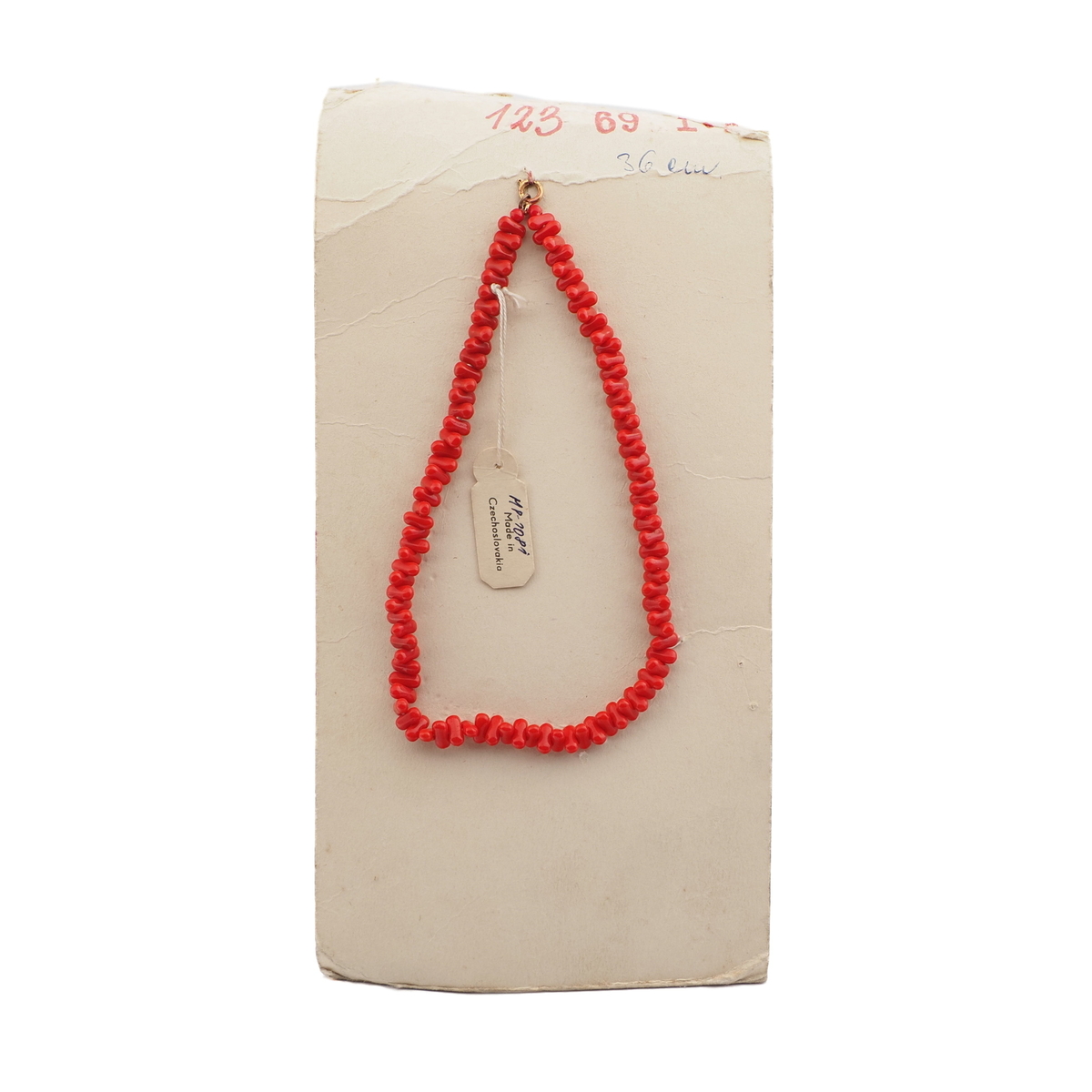 Czech vintage choker necklace red oval bugle glass beads 14"