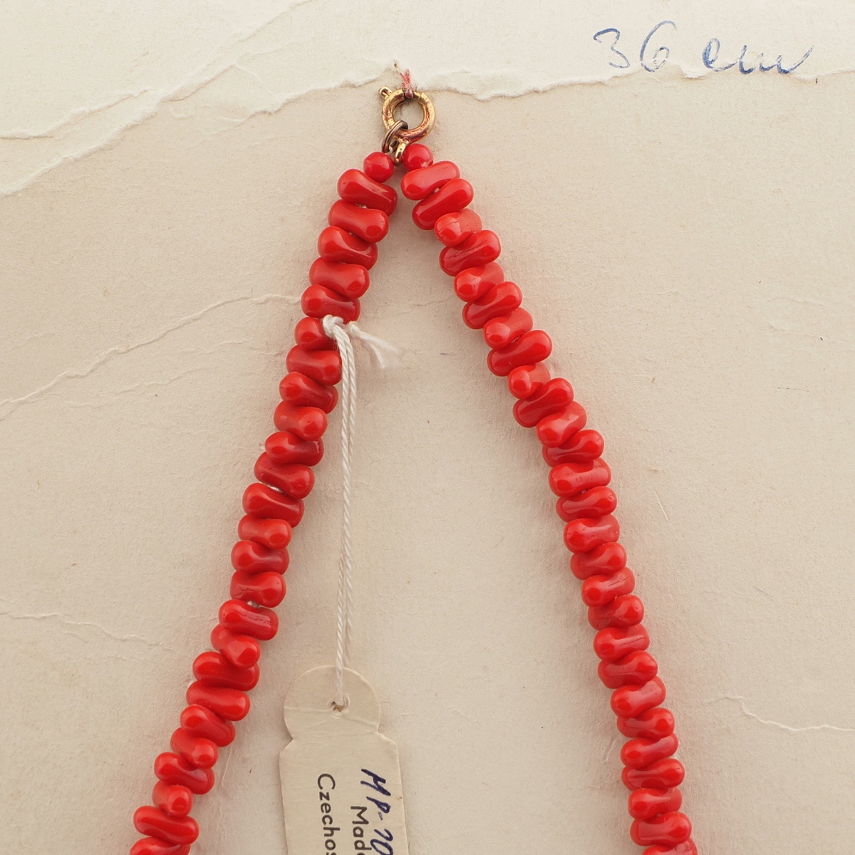 Czech vintage choker necklace red oval bugle glass beads 14"