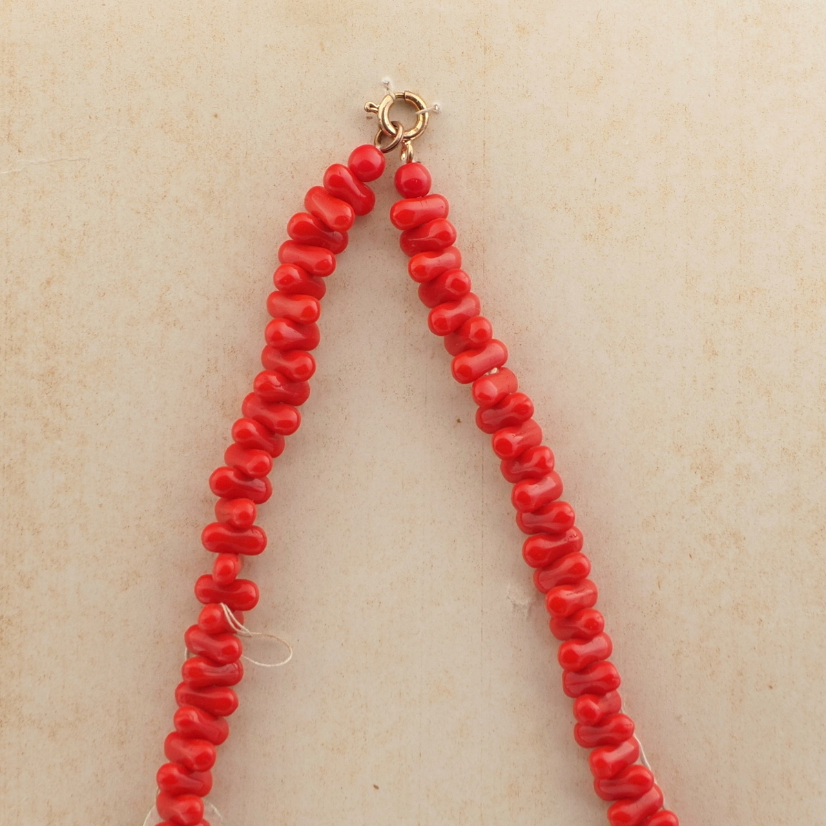 Czech vintage necklace red oval bugle glass beads 