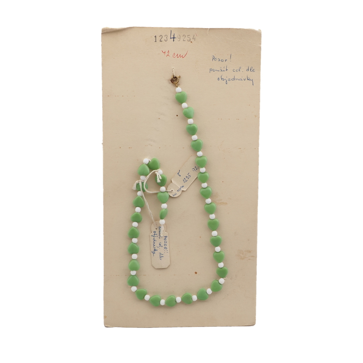 Czech vintage necklace green heart glass beads to restring