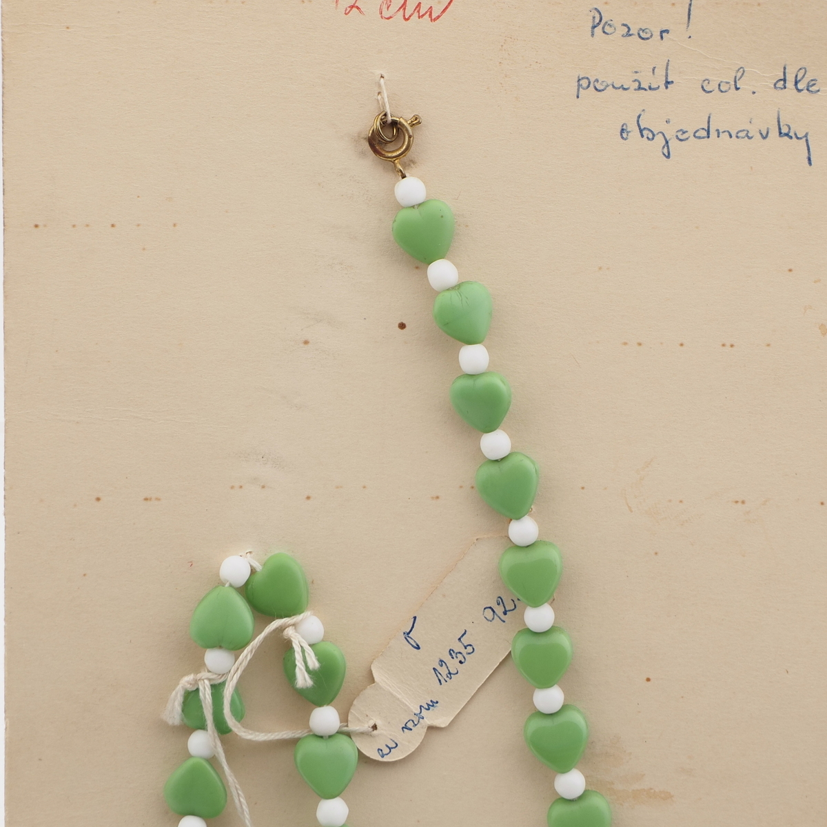 Czech vintage necklace green heart glass beads to restring