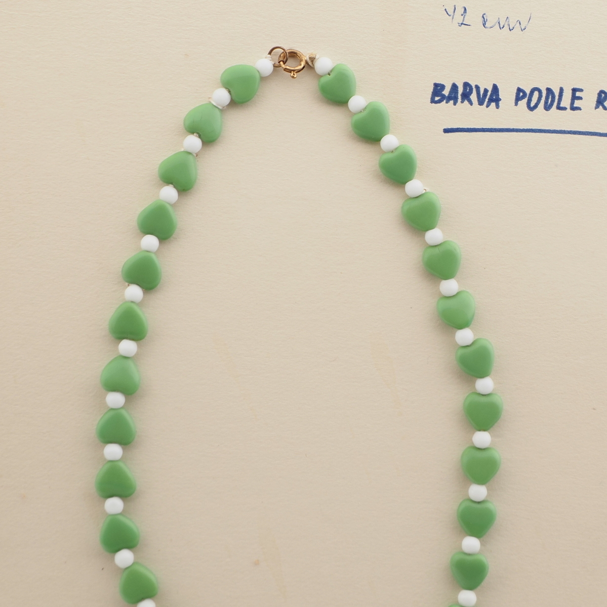 Czech vintage necklace green heart glass beads