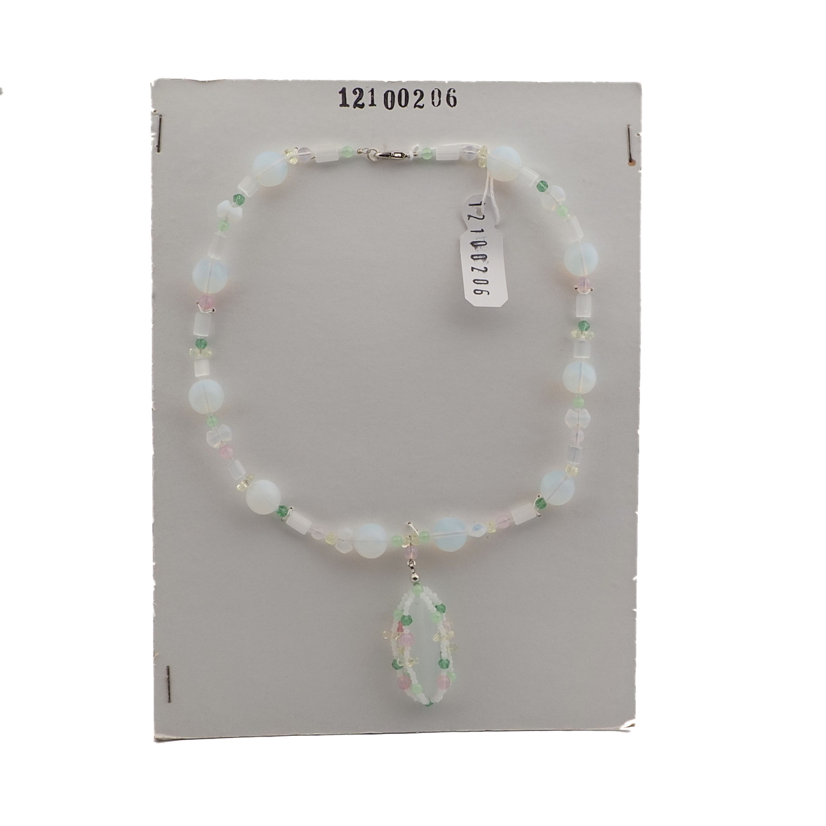 Czech vintage pendant necklace satin atlas opaline glass beads