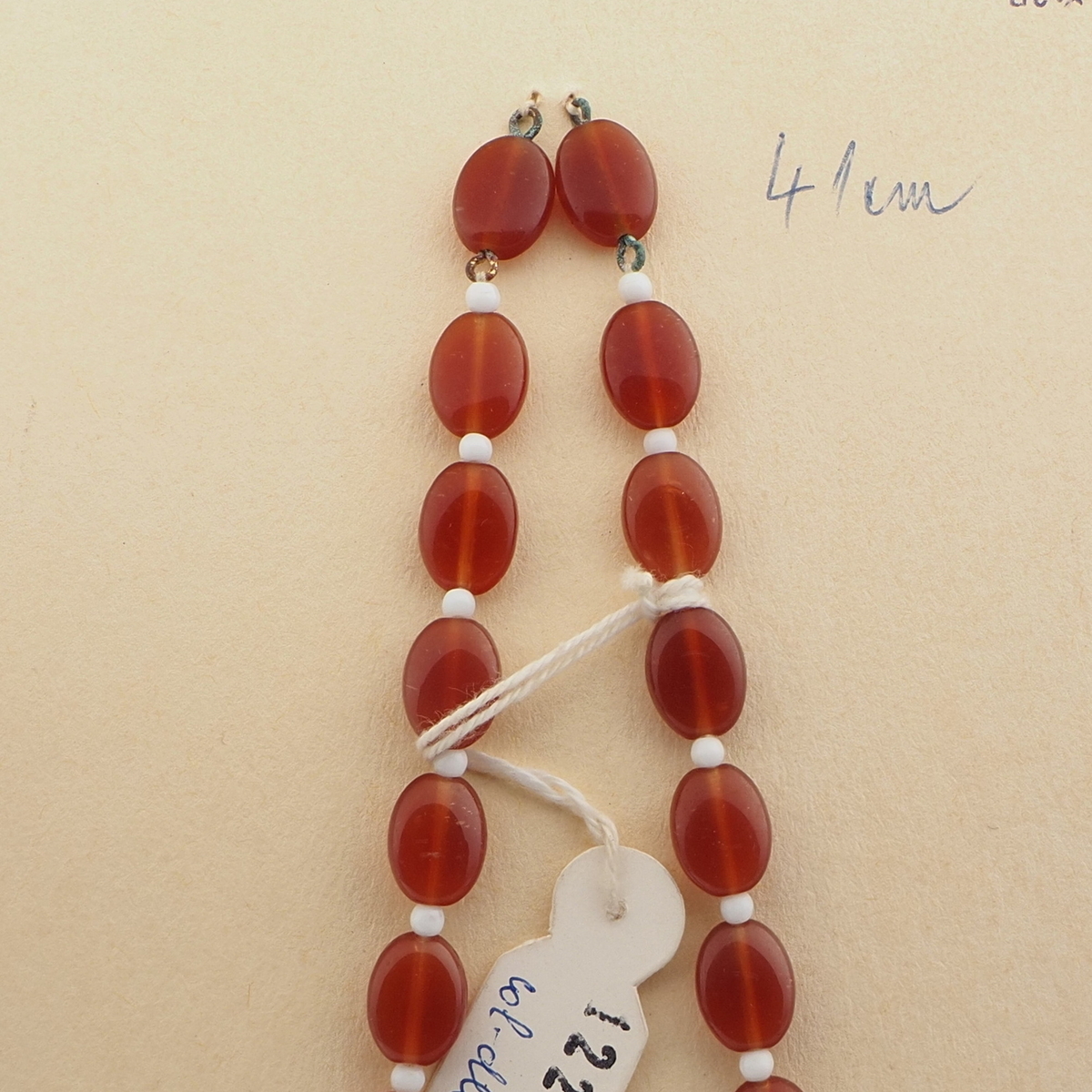 Czech vintage necklace element carnelian red oval glass beads