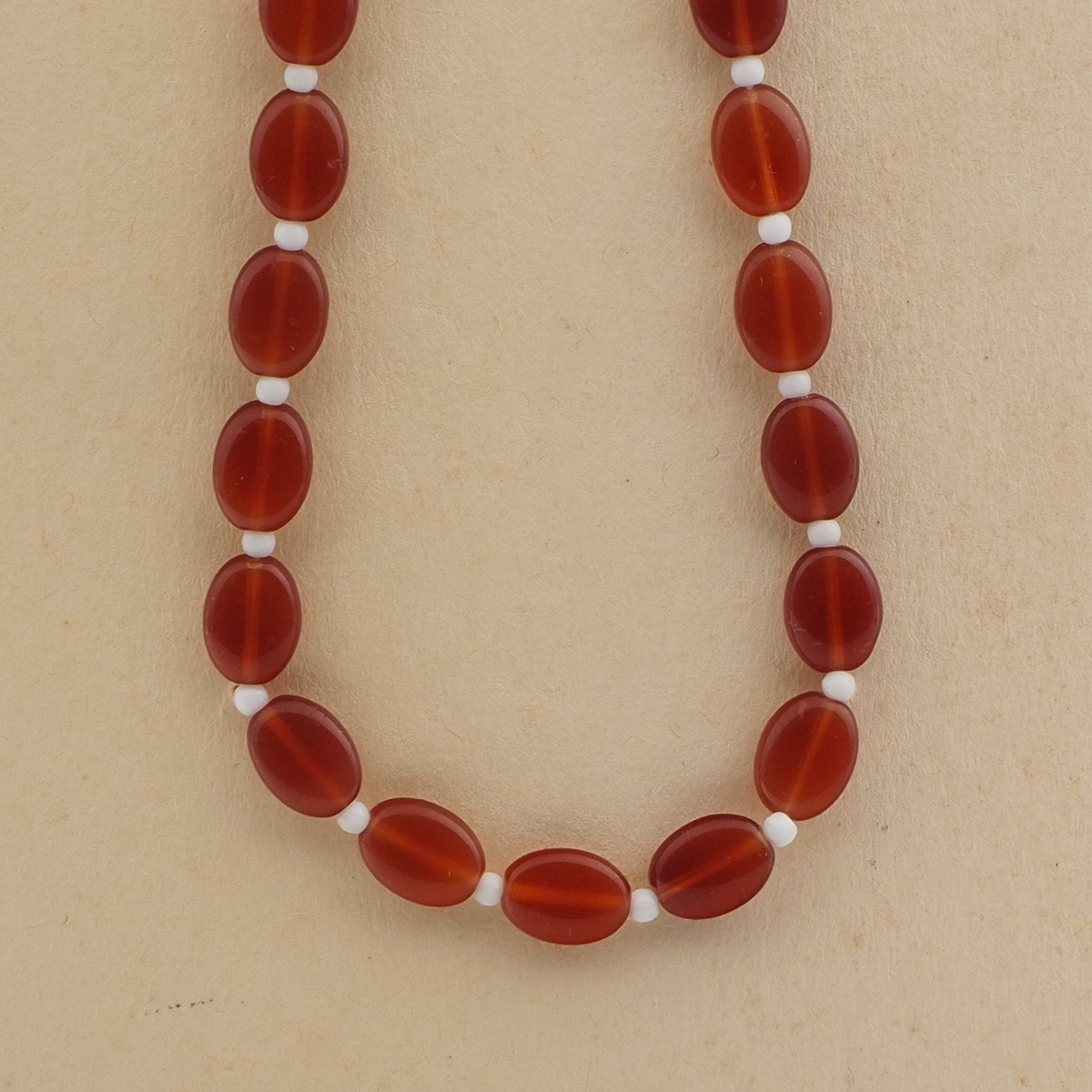 Czech vintage necklace element carnelian red oval glass beads