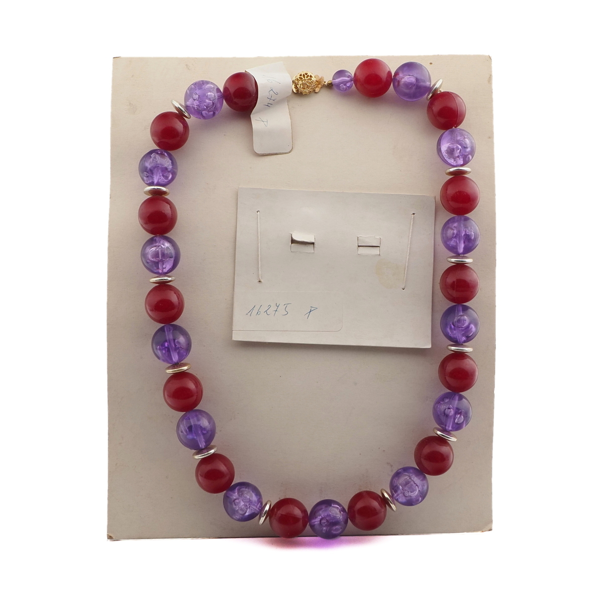Czech vintage chunky blue red plastic bead necklace