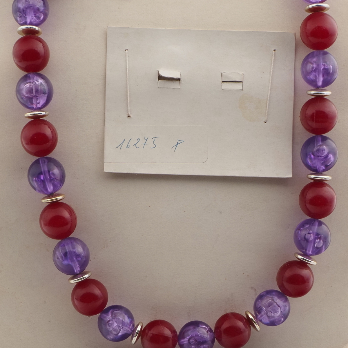 Czech vintage chunky blue red plastic bead necklace