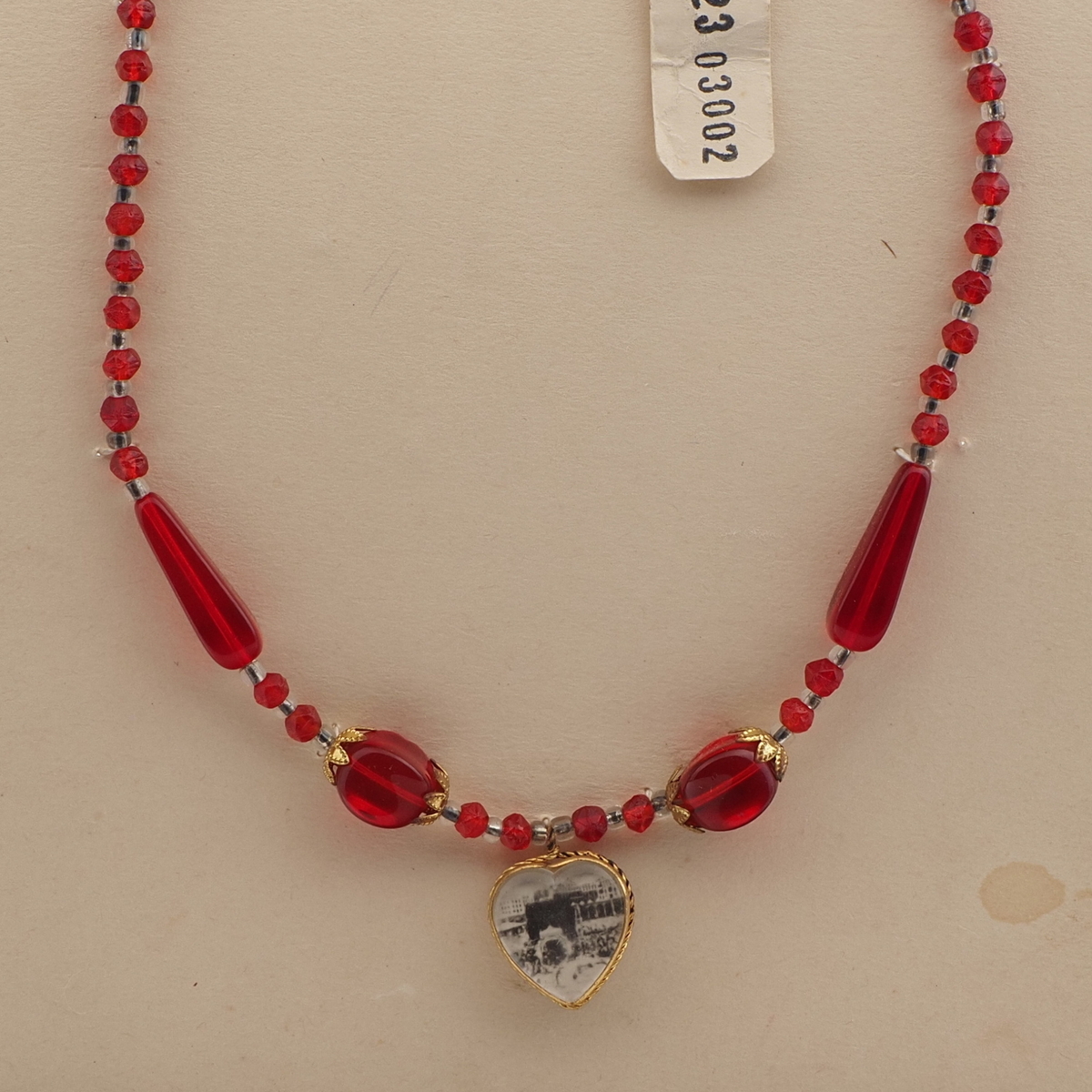 Czech vintage souvenir pendant necklace red glass beads