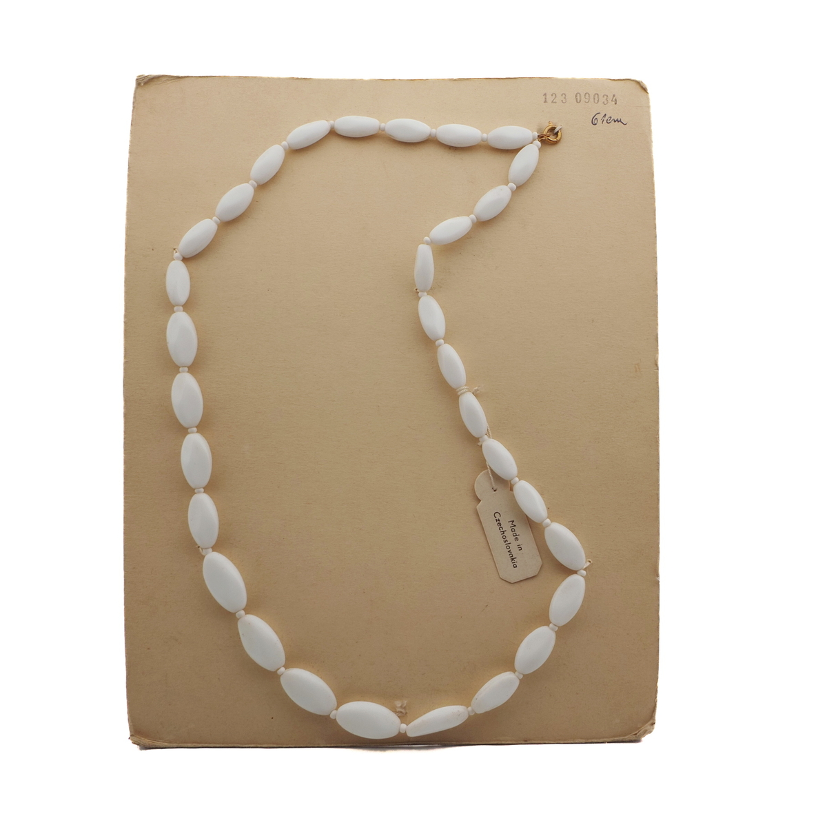 Czech vintage necklace gradual white oval glass beads 