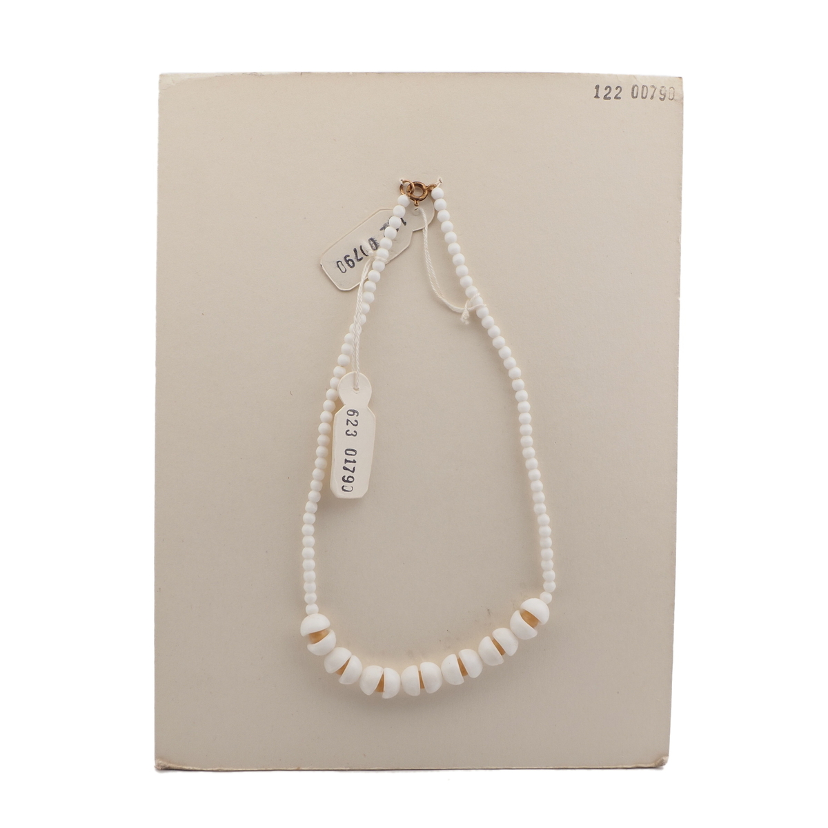 Czech vintage necklace white beige round cup glass beads 