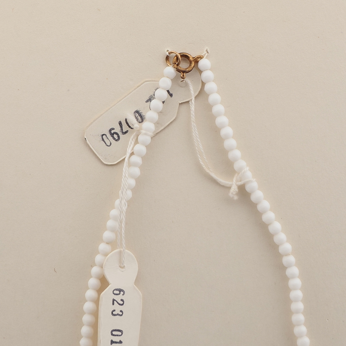 Czech vintage necklace white beige round cup glass beads 
