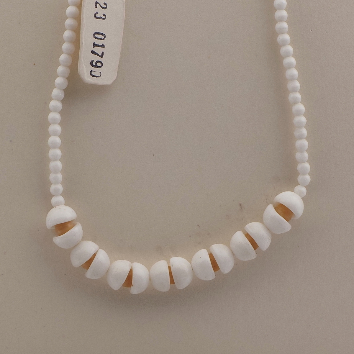 Czech vintage necklace white beige round cup glass beads 