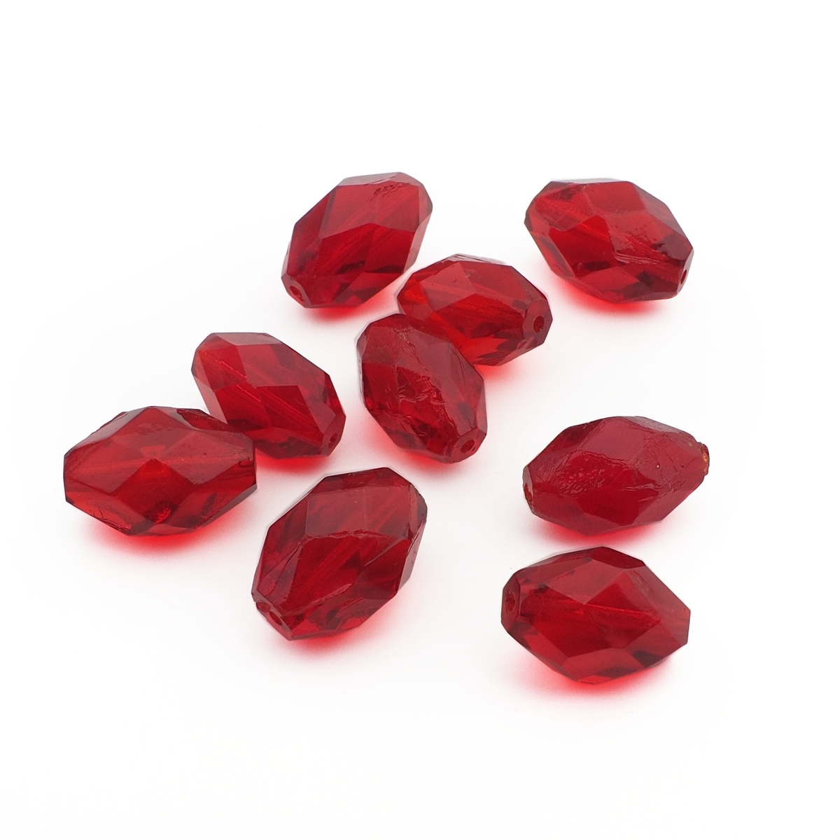 Lot (9) large Czech antique oval faceted red glass beads 