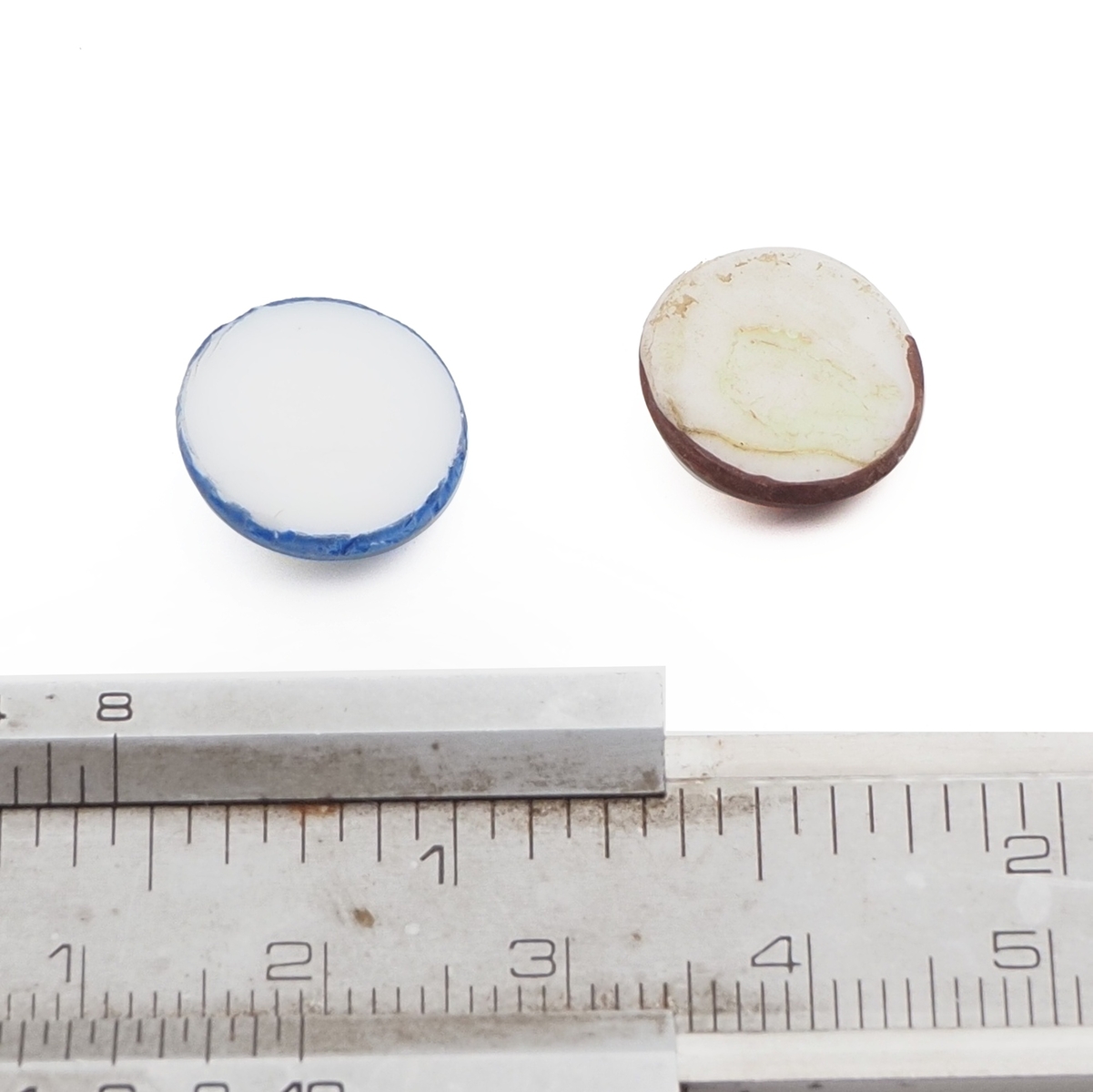 Lot (2) Antique Czech Pharaoh uranium white glass cameo cabochons 