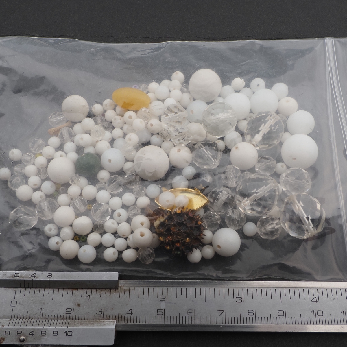 Lot vintage Czech glass beads white clear 95g