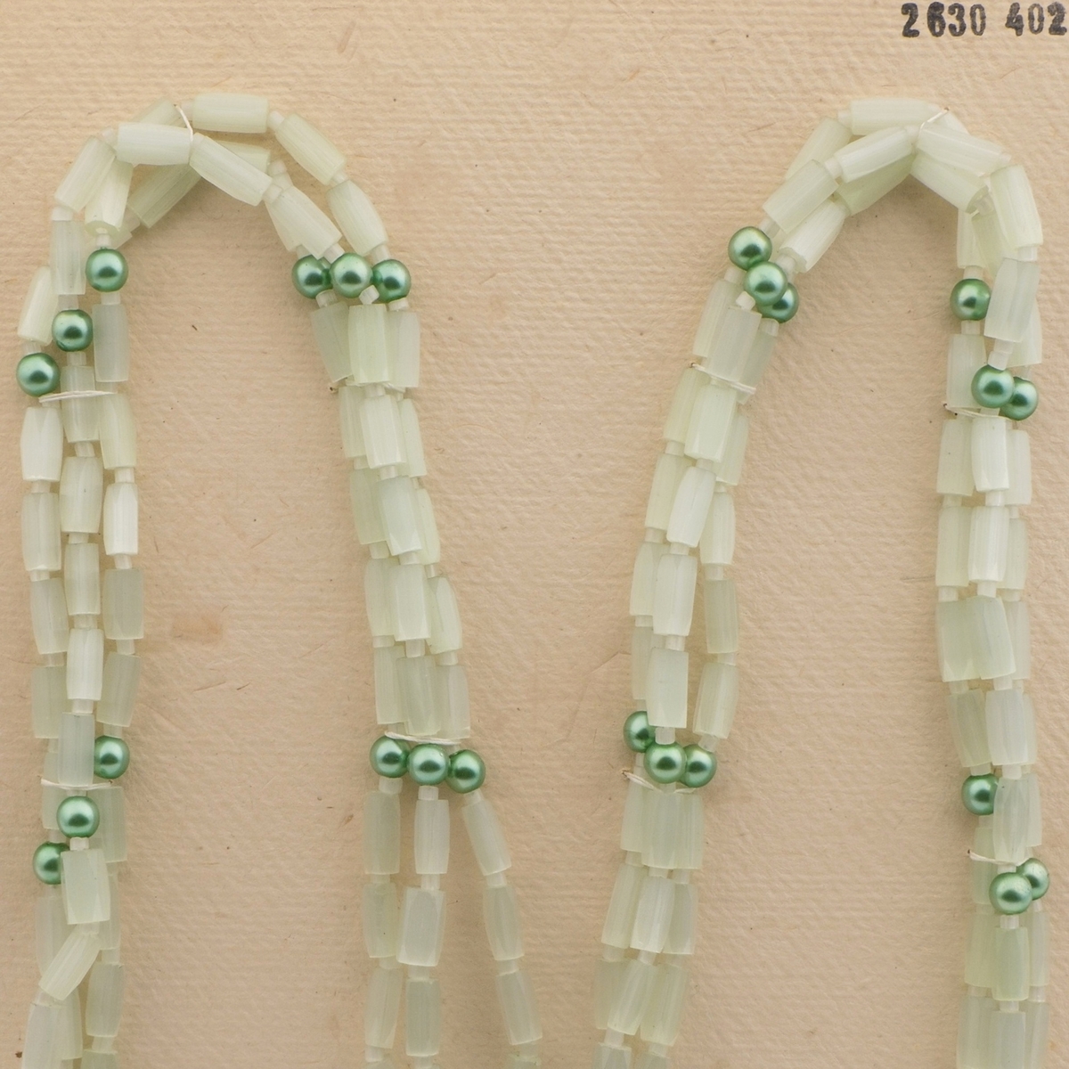 Vintage Czech 3 strand necklace yellow satin atlas bronze glass beads 