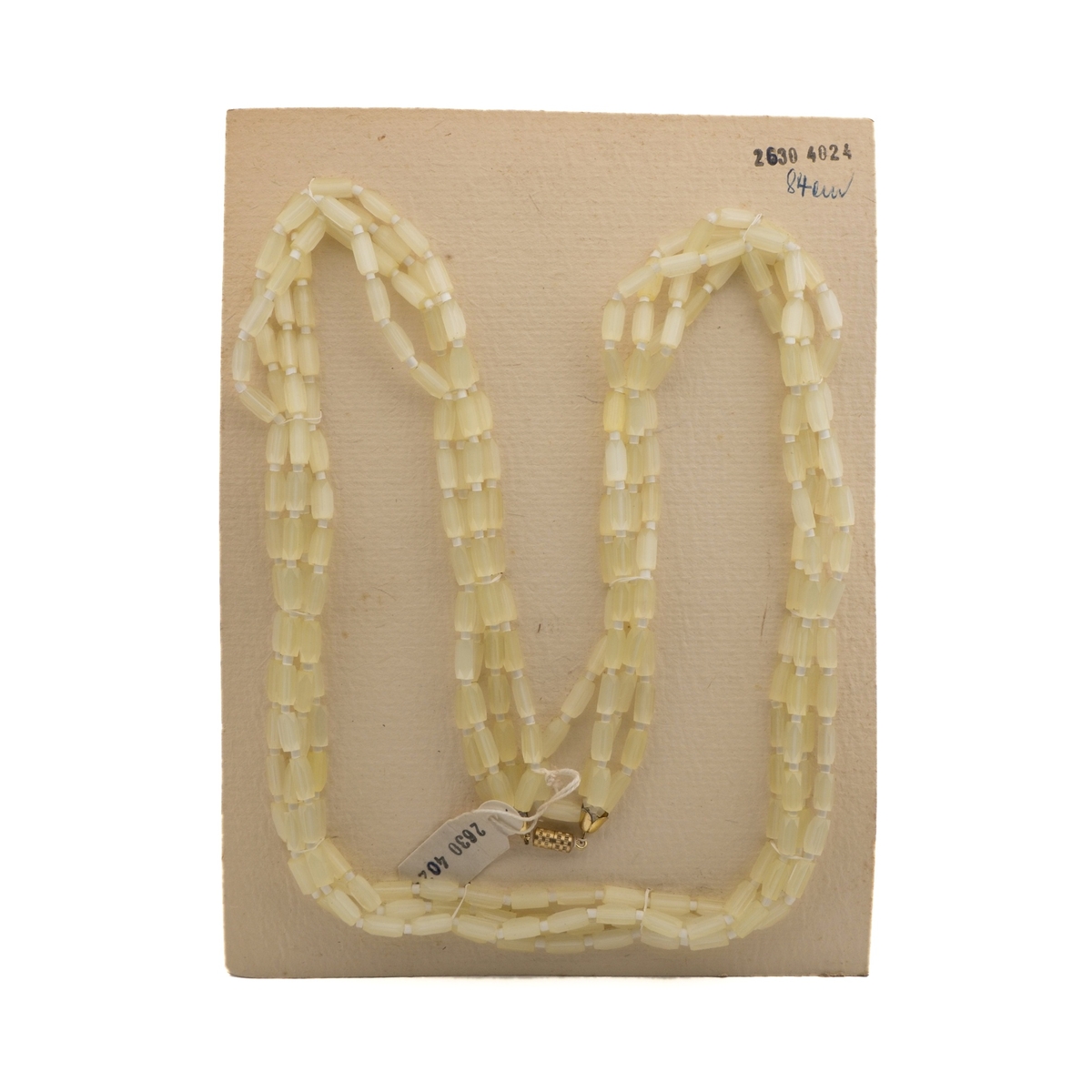 Vintage Czech 4 strand necklace yellow satin atlas glass beads 