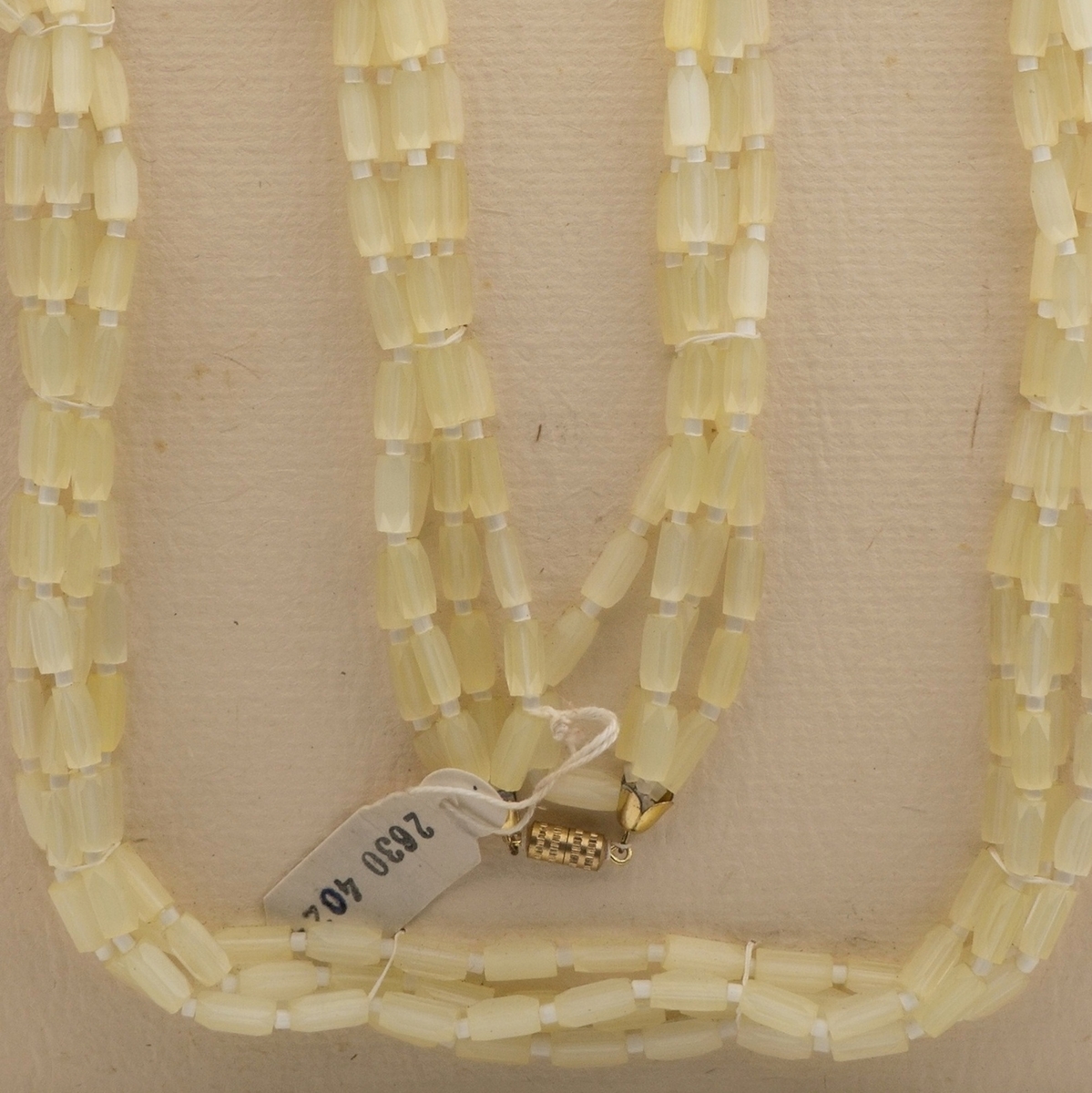Vintage Czech 4 strand necklace yellow satin atlas glass beads 