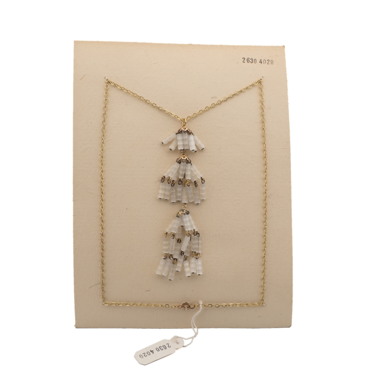 Czech vintage gold chain necklace frost satin atlas glass bead tassle 