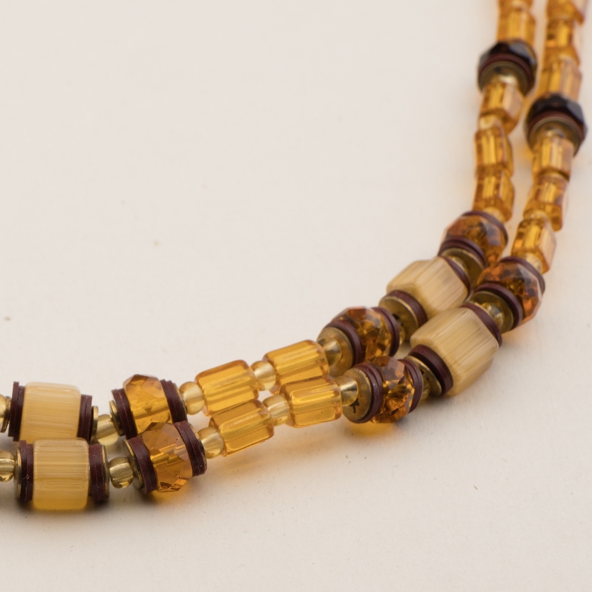 Vintage Czech 2 strand necklace topaz glass beads 