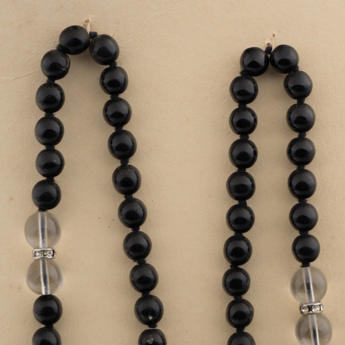 Vintage Czech necklace black clear round glass beads 