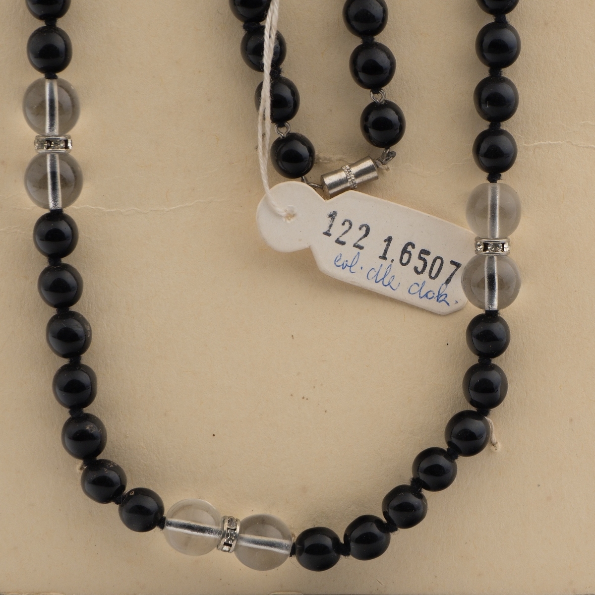 Vintage Czech necklace black clear round glass beads 