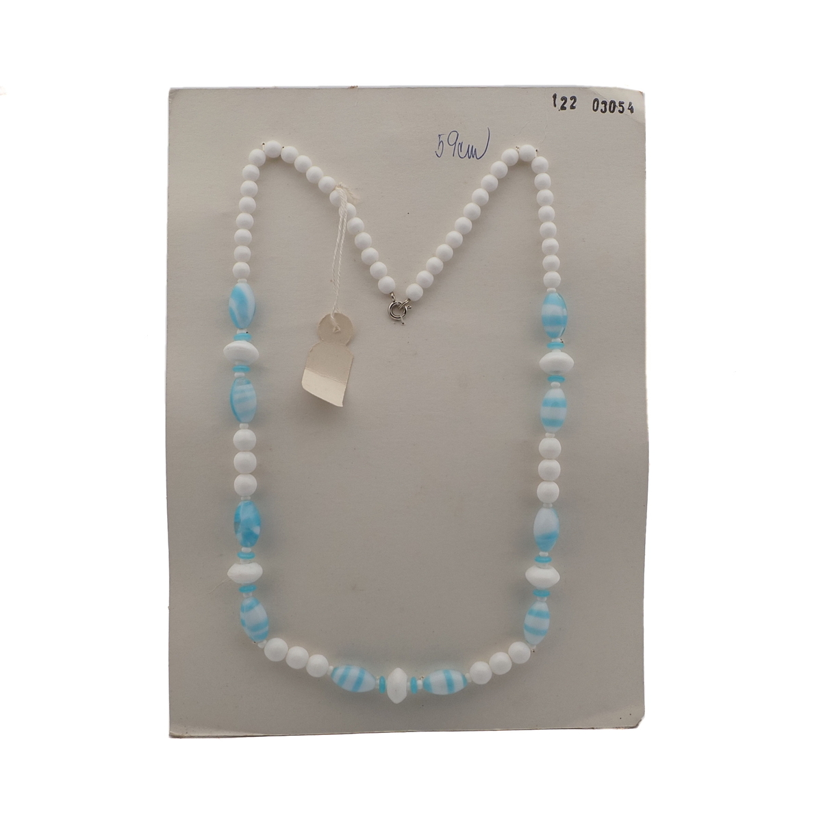 Vintage Czech necklace white blue striped glass beads 