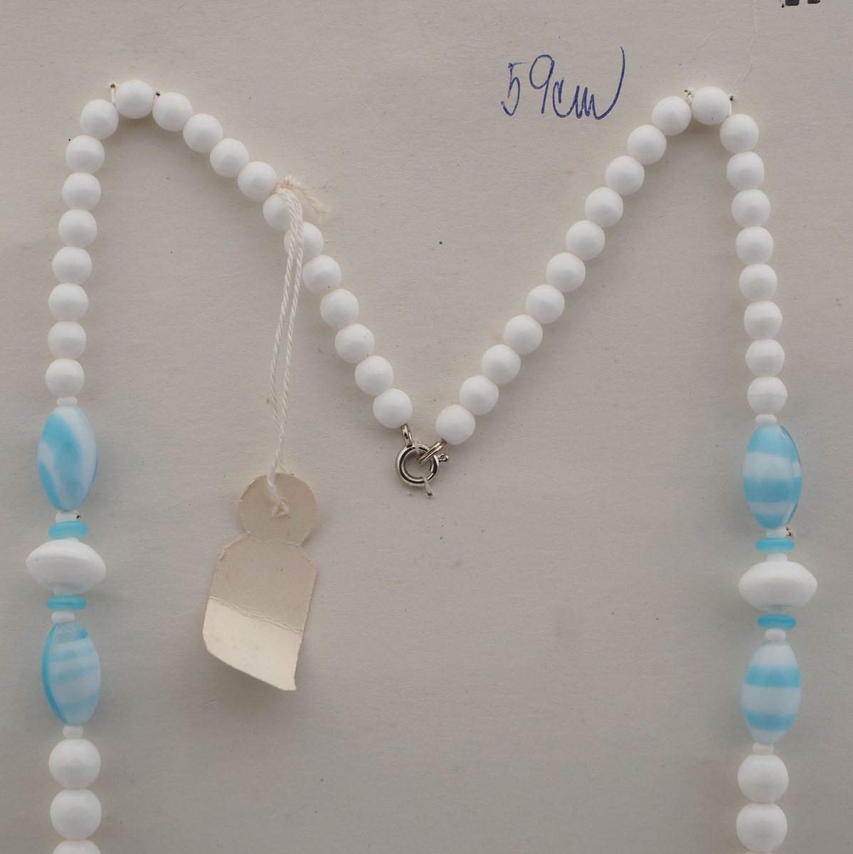 Vintage Czech necklace white blue striped glass beads 
