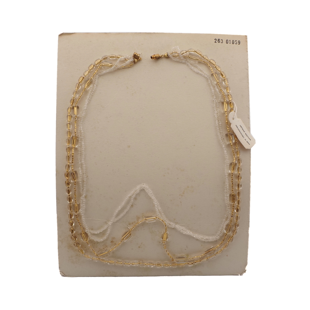 Vintage Czech 4 strand necklace gold lined clear pentagon seed glass beads 