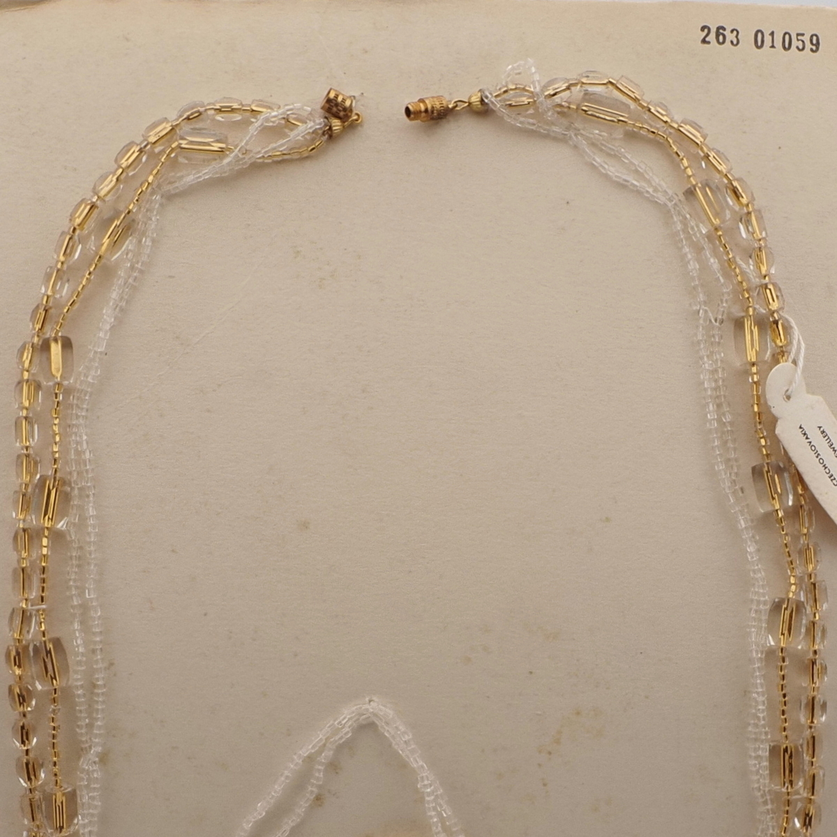 Vintage Czech 4 strand necklace gold lined clear pentagon seed glass beads 
