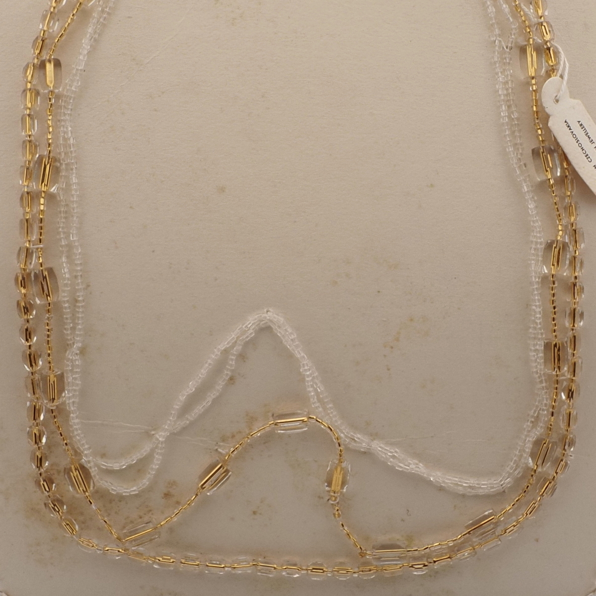 Vintage Czech 4 strand necklace gold lined clear pentagon seed glass beads 