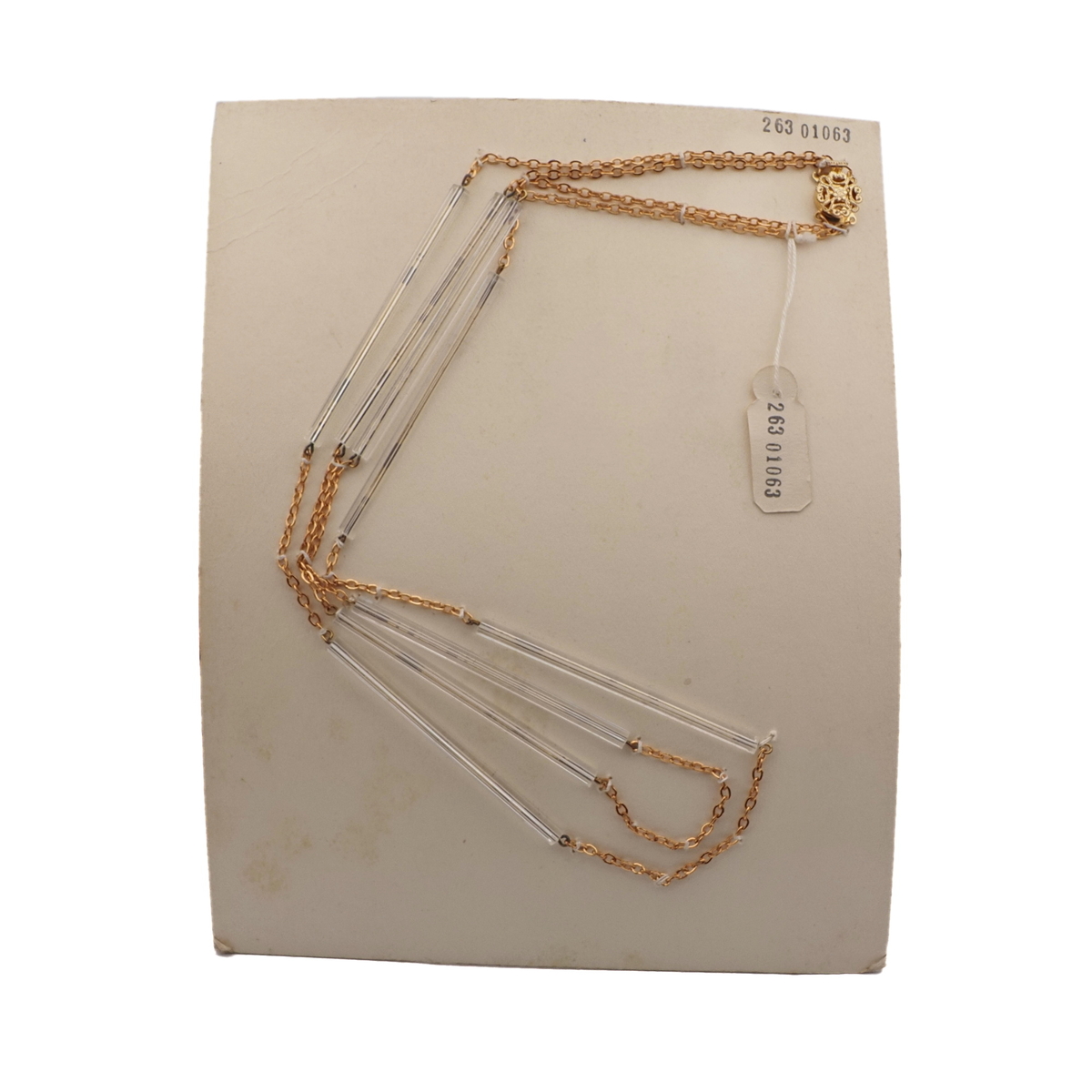 Vintage Czech gold chain necklace long clear pentagon bugle glass beads